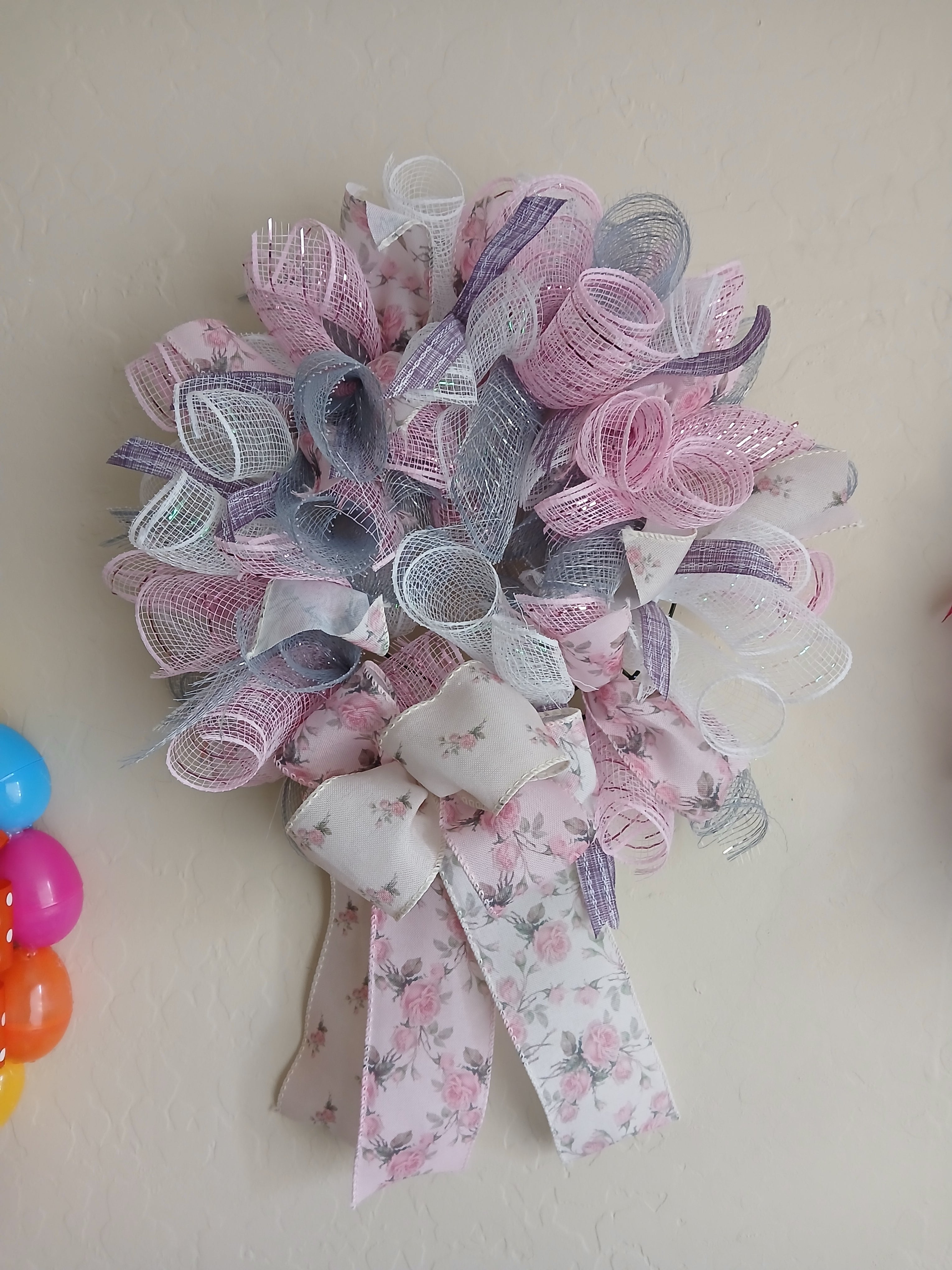 The Bridgerton Wreath – Elegant Pink & Silver Mesh Door Décor