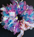 Handmade Easter Spring Wreath – Pastel Mesh Ribbon Door Décor
