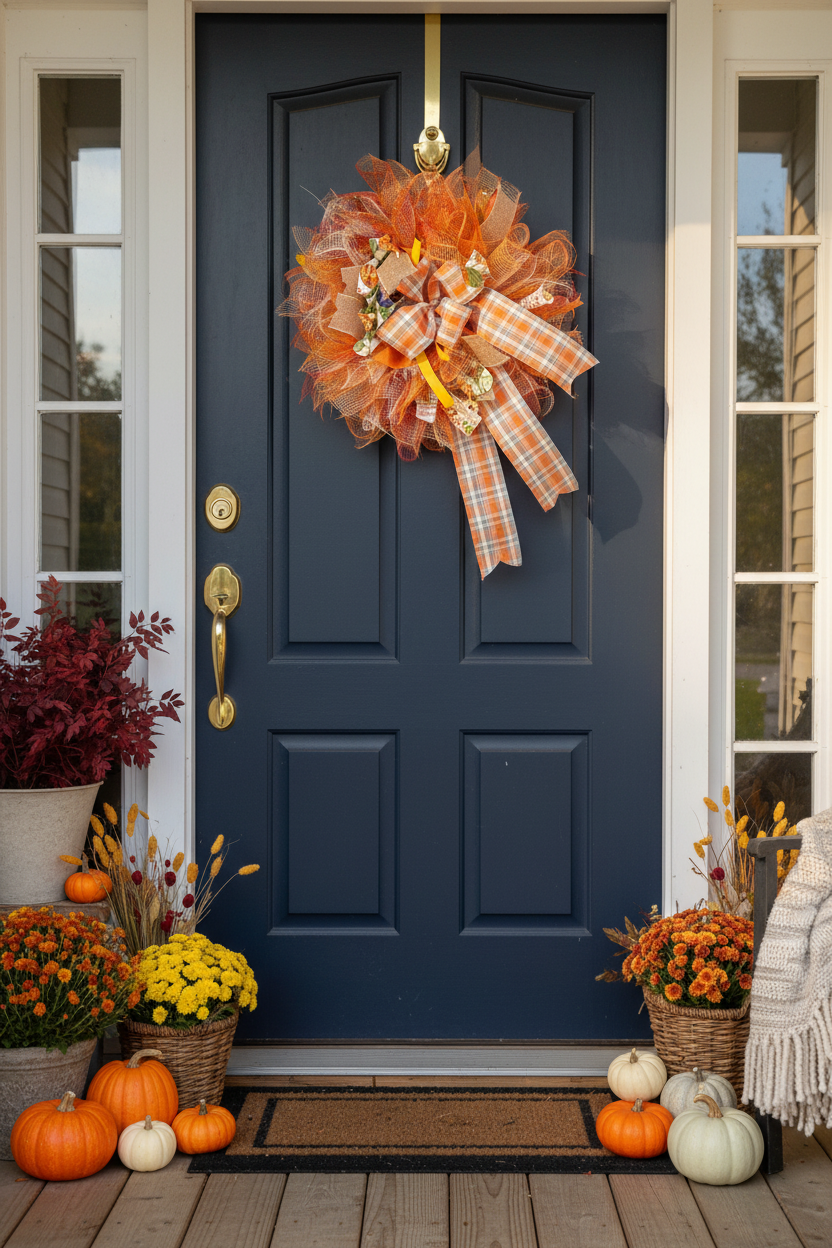 Handmade Fall Wreath Upright on Front Door