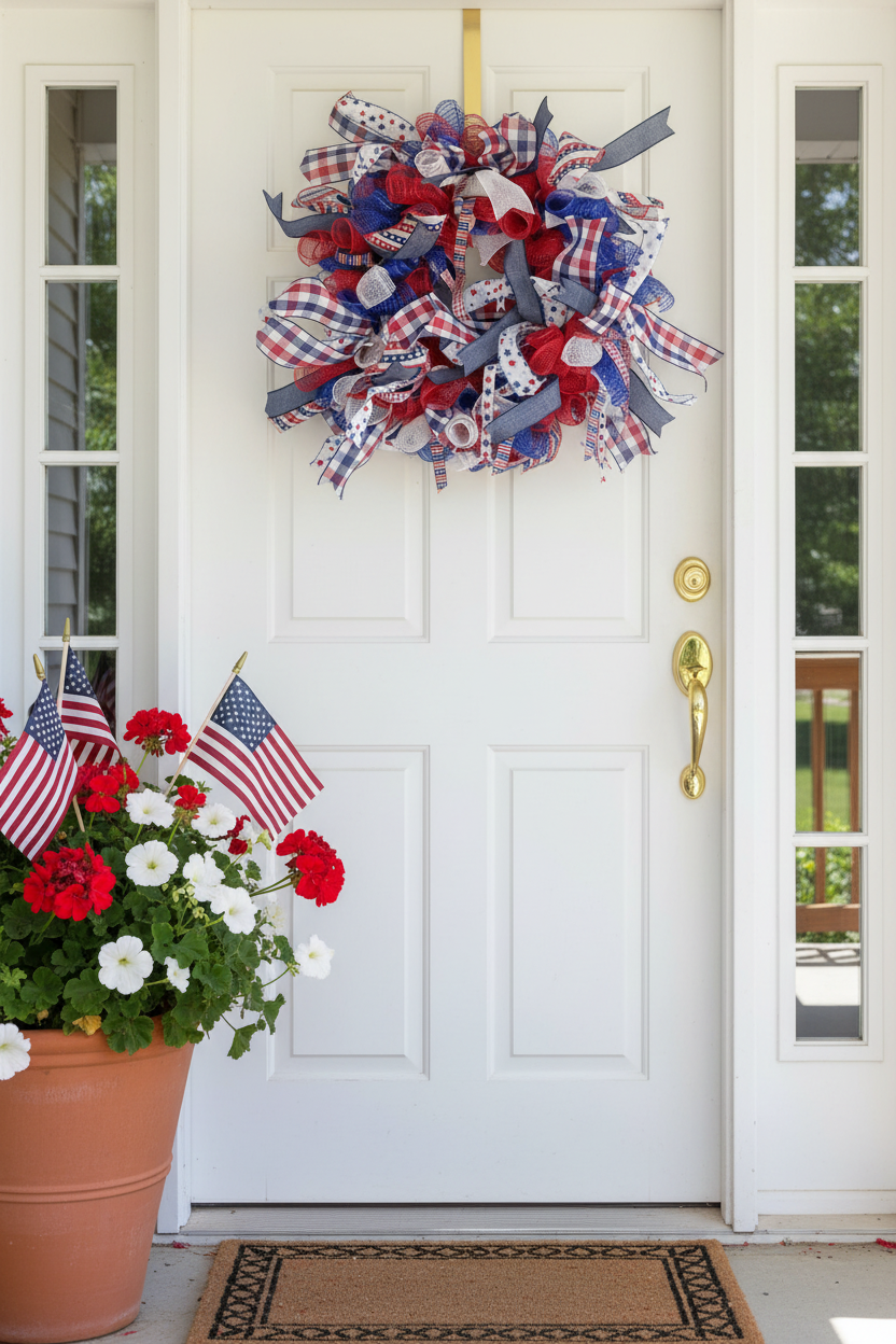 Handmade Patriotic July 4th Wreath on Front Door
